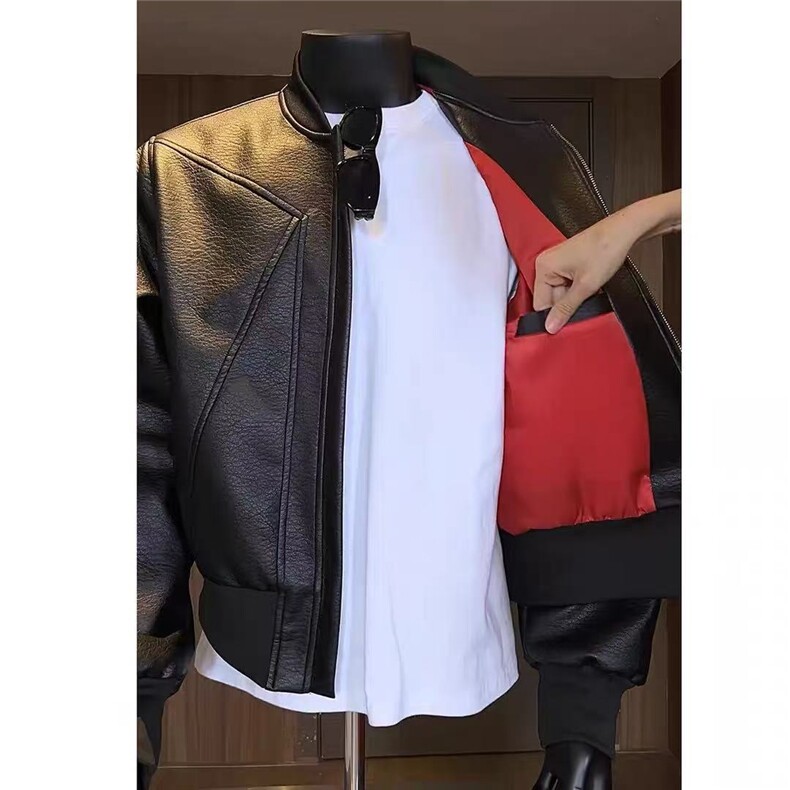 现货有内袋原版做工水洗PU皮宽松美式棒球服外套JK9363特P70,男装皮衣,星座205-3