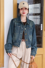 复古港风牛仔外套女2024春秋新款休闲百搭通勤水洗短款夹克上衣潮，女装牛仔外套，跑量工厂店