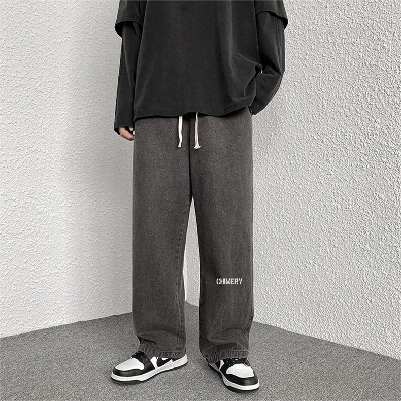 2024夏秋75棉港风男美式宽松直筒牛仔裤休闲裤K1281P55，男装牛仔裤，星座225-5