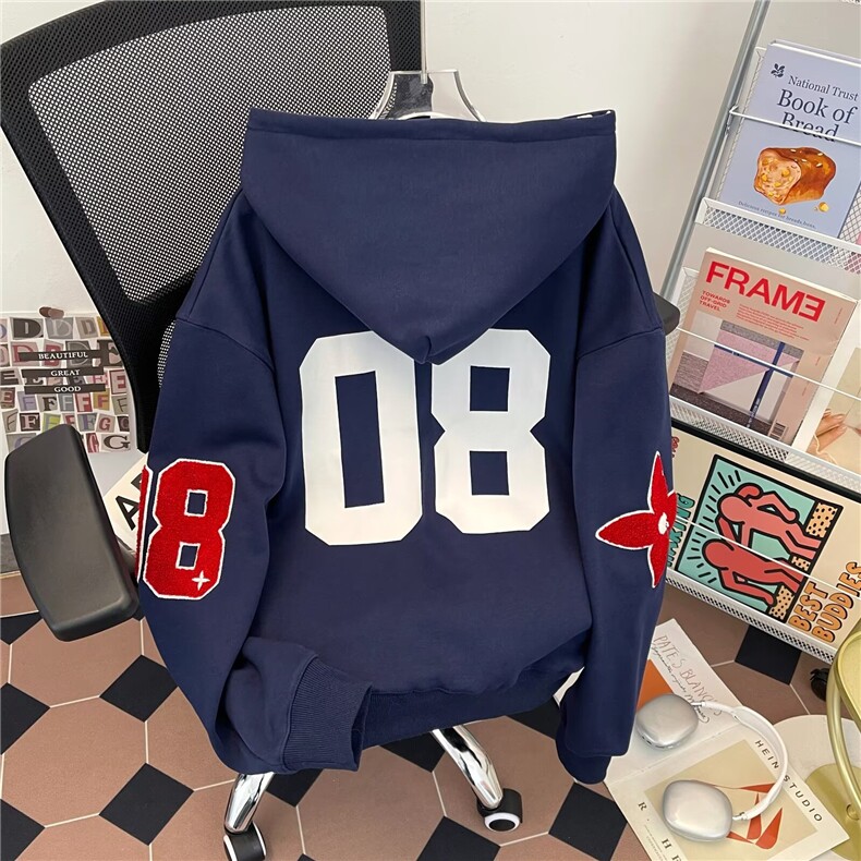 毛巾绣连帽卫衣外套女春秋款新款oversize开衫夹克潮WY8062P60,男装夹克,星座1013-5