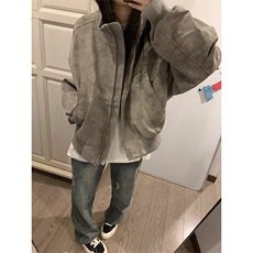 夹克复古扎染皮衣外套男秋冬款拼接飞行员加绒棒球服JG114，男装夹克，星座1116A（原606A-3）