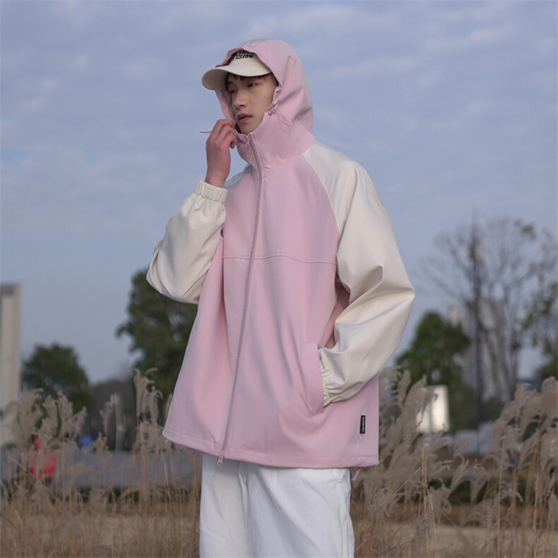 新春款拼色连帽夹克中性风户外百搭冲锋衣宽松外套CYJK9253-P65,男装夹克,电商A128