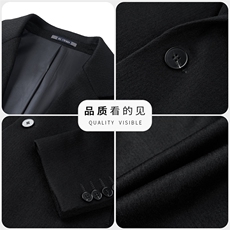高端西装领绵羊毛西服外套男士秋冬中年山羊绒含双面呢大衣，男装西服，钱塘723