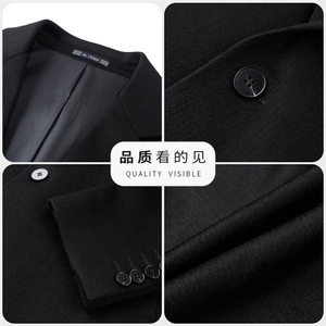 高端西装领绵羊毛西服外套男士秋冬中年山羊绒含双面呢大衣图片