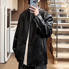 机车皮夹克休闲外套潮流上衣春季皮衣男立领男士A266-PY005-P85，男装皮衣，电商A266