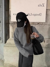 2025百搭时尚秋冬新款圆领麻花针织衫，女装针织衫/毛衣，秀阁羊绒