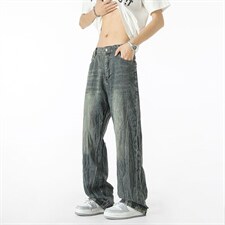 美式高街百搭直筒牛仔裤男潮牌垂感阔腿宽松XZ201-1102P48，男装牛仔裤，星座201