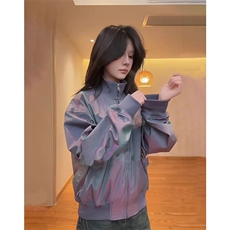 小短吉吉同款炫彩缎面飞行夹克立领短款廓形美式棒球服J2591-P70，男装夹克，星座1213