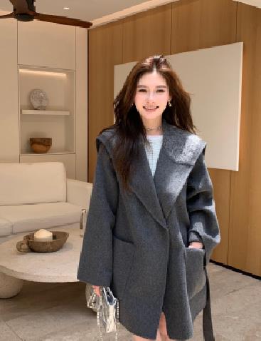 收腰毛呢外套女秋冬季长袖宽松高级感小个子显高图片