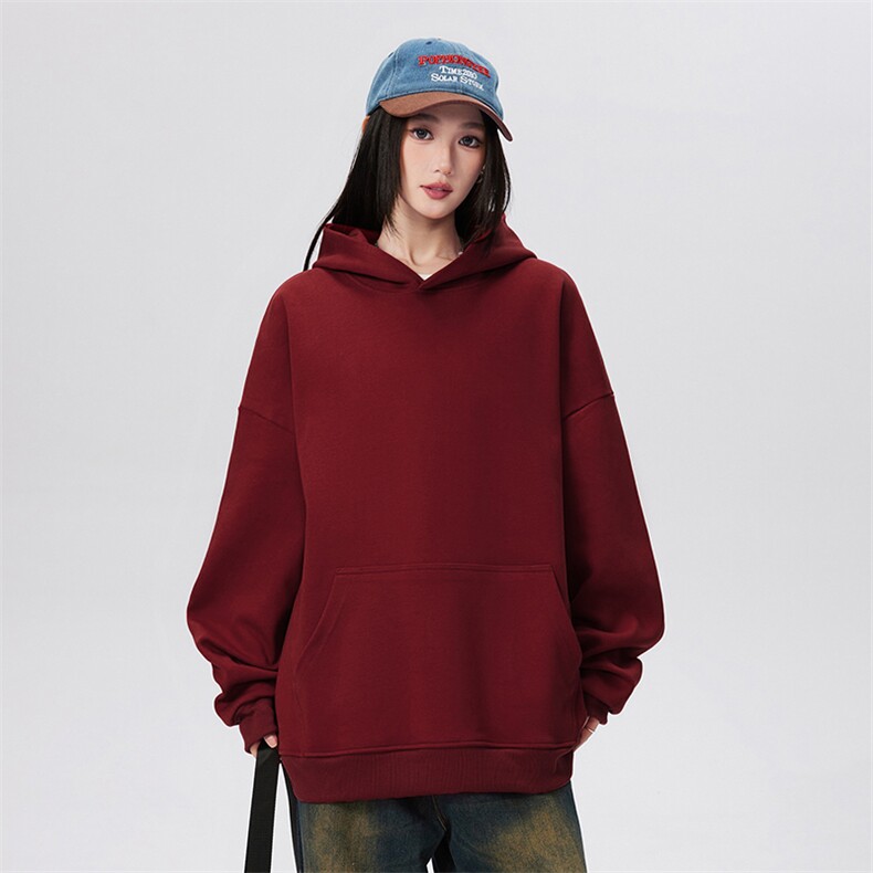 抖音得物高品质二开26春装美式高街无帽绳光板纯色连帽卫衣XS056,男装卫衣,电商A486