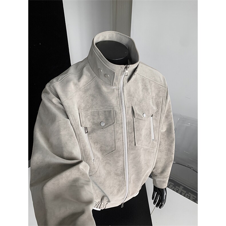 特批P95无差价cleanfit正肩扎染PU皮宽松痞帅夹克皮衣外套男J5237，男装皮衣，电商A001