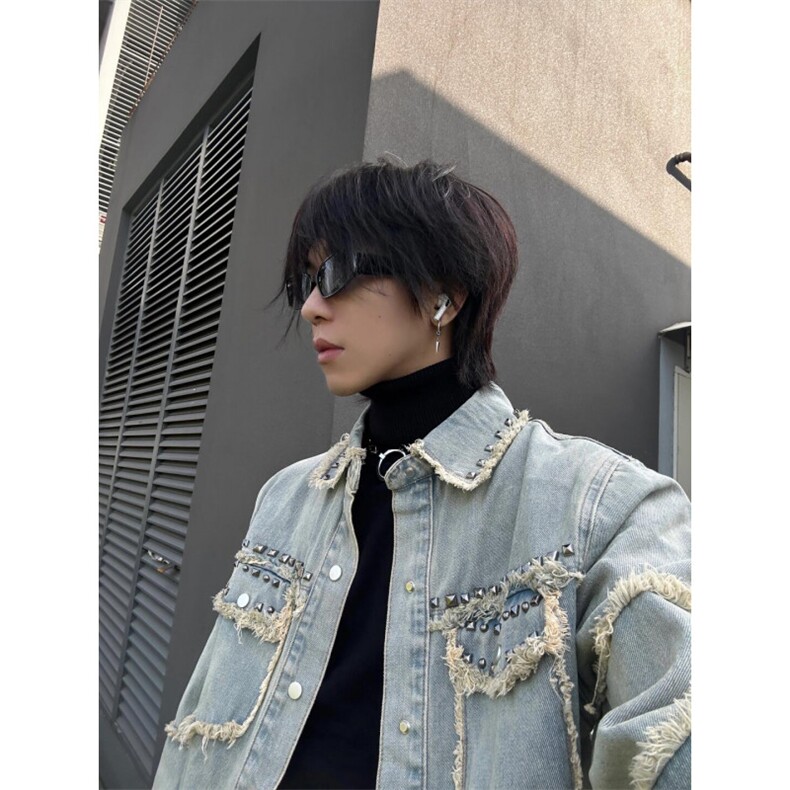【有货】cleanfit黄泥色毛边牛仔外套男款美式高街夹克CT01LL-P65,男装夹克,星座1007（原301D）