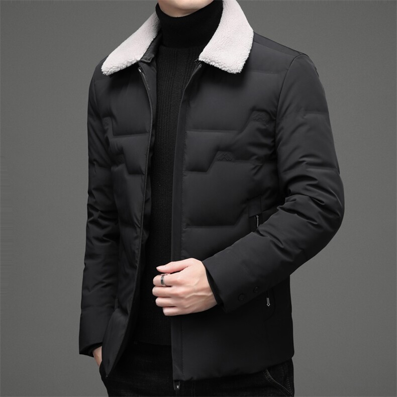 冬季新款男士宽松免烫羽绒服中年爸爸装商务休闲上衣加厚保暖外套,男装羽绒服,电商B212（原钱塘6029）