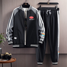 秋款大码休闲棒球领夹克拼接潮流印花束脚九分裤套装男TZD10P110，男装休闲套装，电商B226