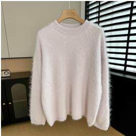 新款圆领拉绒套衫时尚百搭简约风，女装针织衫/毛衣，绒崒