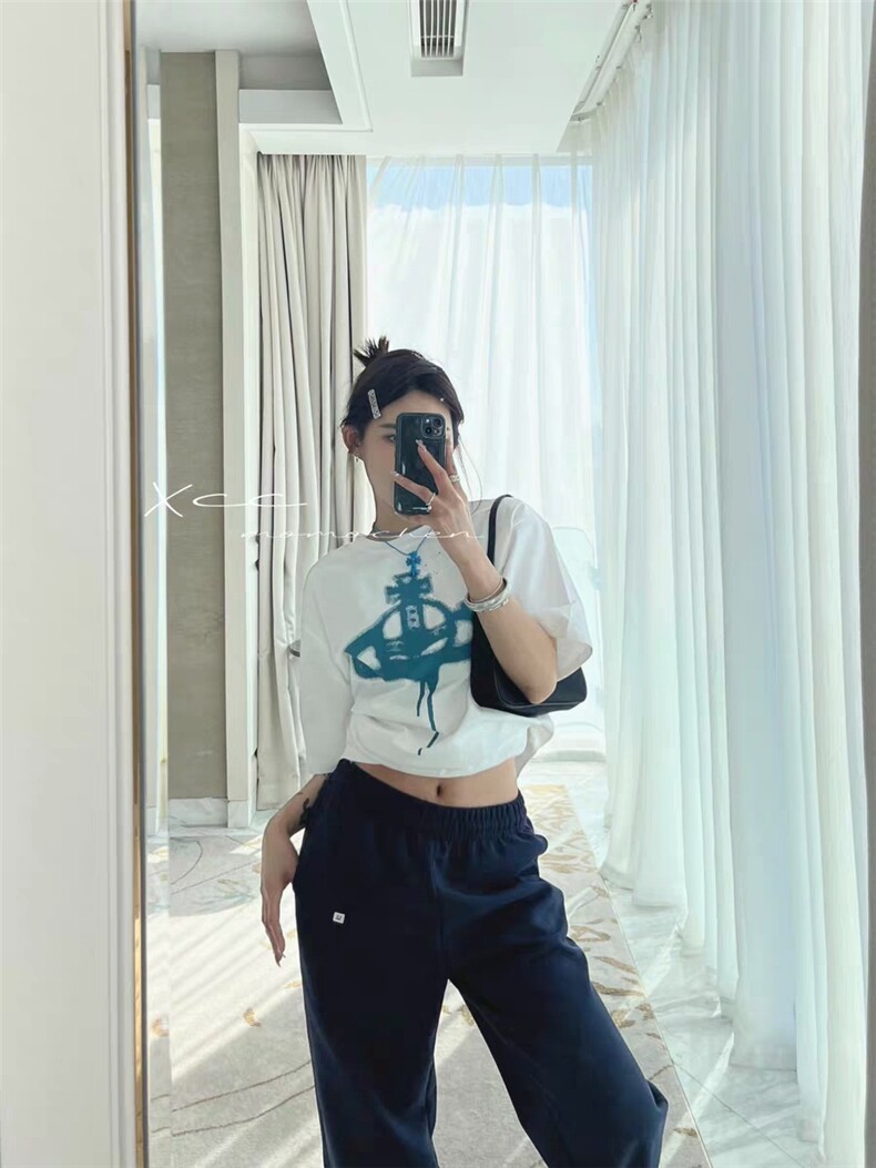 百搭简约涂鸦西太后圆领T恤,女装T恤,湘姗