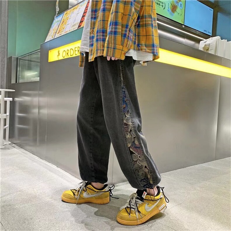 美式牛仔裤男宽松束脚裤男ins潮牌夏季高街九分休闲裤子N8088-p45,男装牛仔裤,星座1008