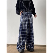 美式高街潮牌男女泡泡格子休闲裤直筒宽松慵懒显瘦阔腿休闲长裤子，男装休闲裤，电商A443