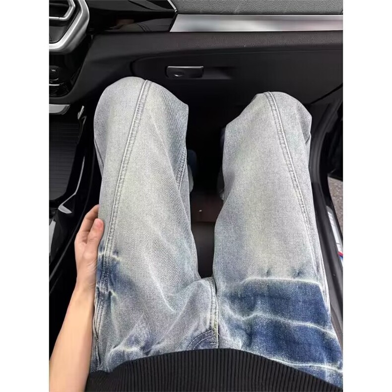 美式水洗做旧浅色微喇牛仔裤男女设计感小众显瘦阔腿裤LA5544-P48,男装牛仔裤,星座1008