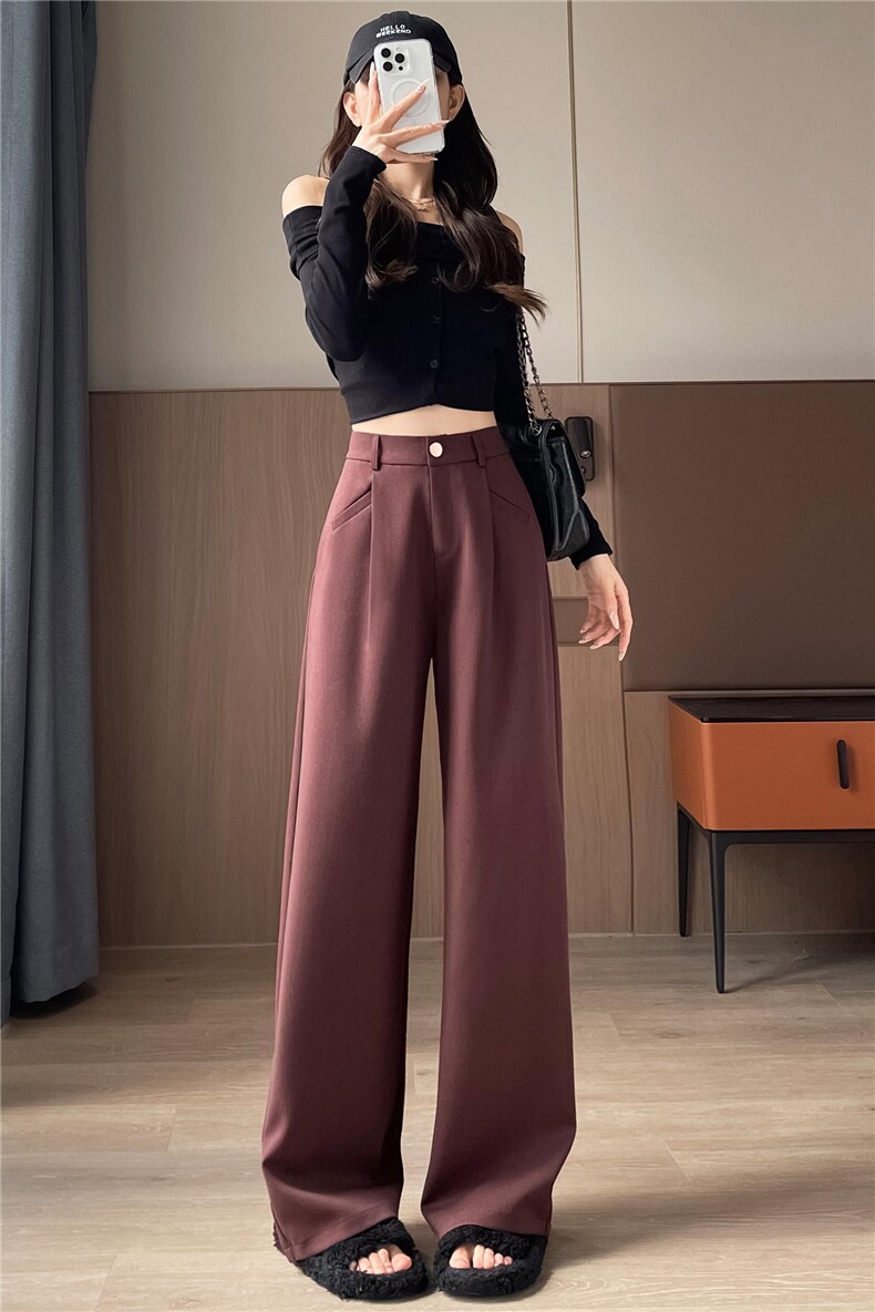 2024秋季新款窄版西装裤阔腿裤女高腰休闲裤拖地裤女,女装休闲裤,梦白服饰厂
