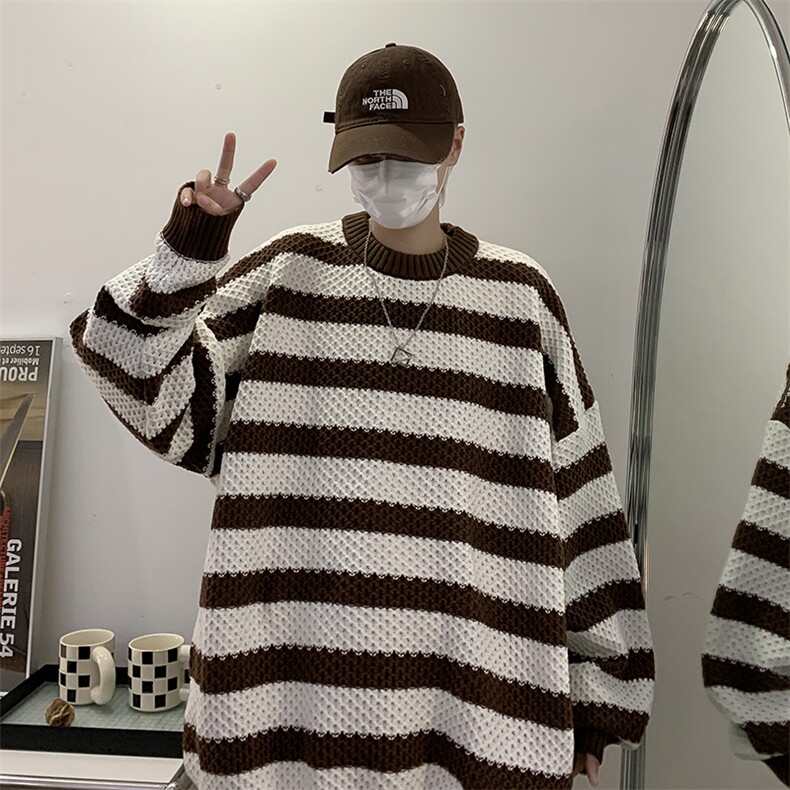 条纹毛衣男秋冬慵懒日系宽松外套复古潮牌长袖针织衫MY07128-P48,男装针织衫/毛衣,星座308B-1