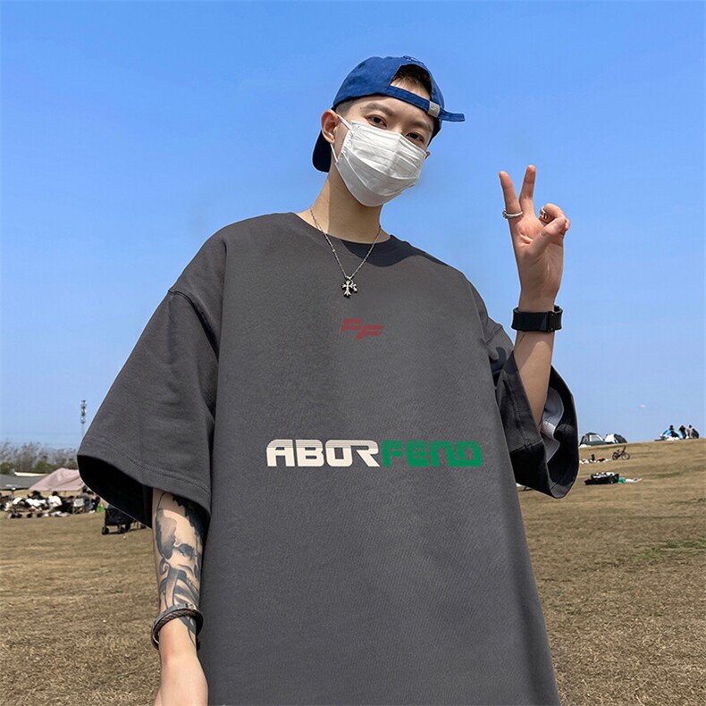 抖音得物二开现货220克夏装重磅美式高街宽松短袖t恤MT181,男装T恤,电商A486-1