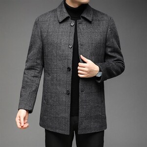 21秋冬季毛呢羊毛大衣中年男士格子中长款外套风衣男DS81052-P305，男装毛呢大衣，电商B212（原钱塘6029）