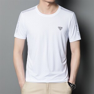 2023夏季新款男士短袖t恤刺绣中年人圆领免烫休闲商务夏季衣服图片