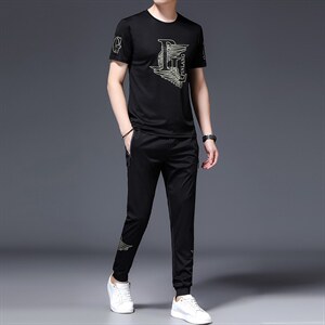 爸爸冰丝夏装套装2023新款中老年运动套装男士父亲短袖t恤休闲服图片