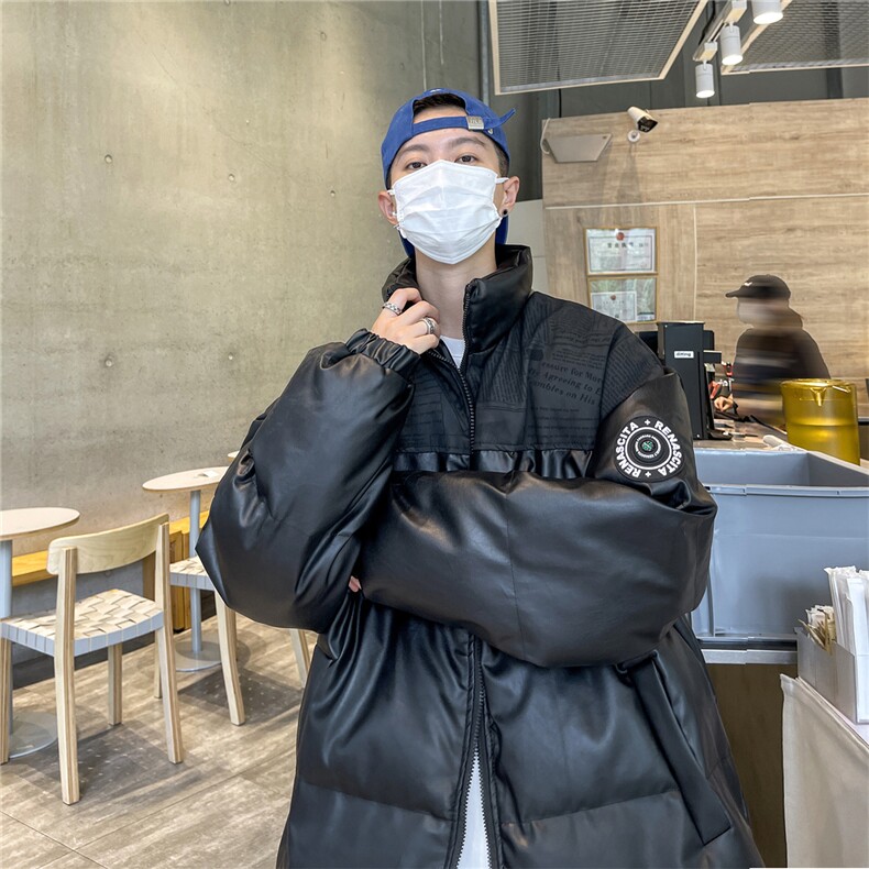高品质！PU皮棉服冬季宽松港风棉衣立领冬装棉袄PM01-P115限158,男装棉衣,电商B370