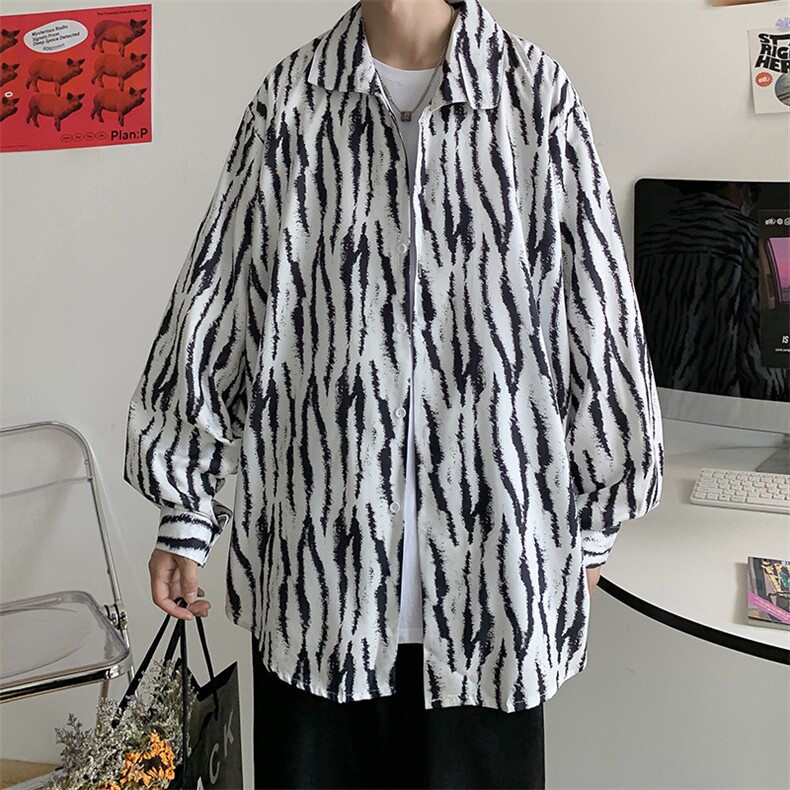 春秋季条纹外套男女ins复古宽松情侣港味夹克上衣潮W1469-P30,男装衬衫,星座512-4