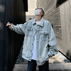 现货秋季得物二开男士做旧破洞牛仔外套夹克JK3905-P68，男装夹克，星座912-1（原星座914-5）