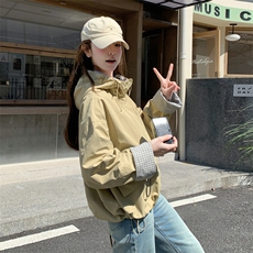 新款格子袖撞色小个子短外套风衣5767-P155K228，女装风衣，2C332