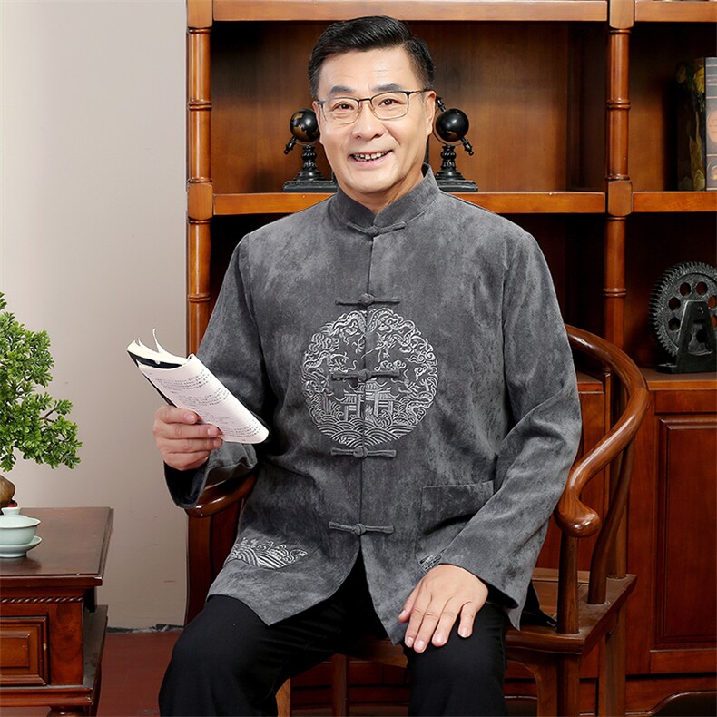 2024常货高品质主推春款风唐装外套男中老年中式复古盘扣夹克图片