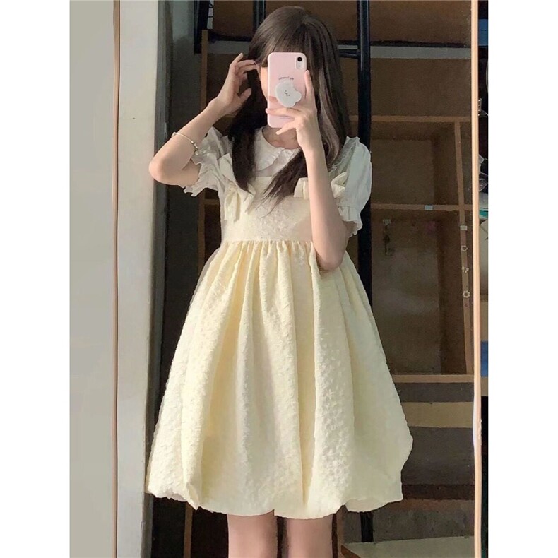 两件套装日系甜美可爱蝴蝶结奶杏色背带连衣裙女学生+娃娃领衬衫,女装套装/套裙,星座506A