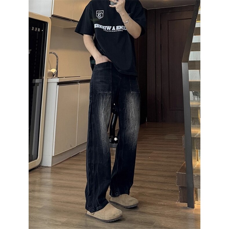 网络图现货水洗休闲牛仔裤男女宽松直筒休闲裤落地裤R403-P55,男装牛仔裤,星座1005-6