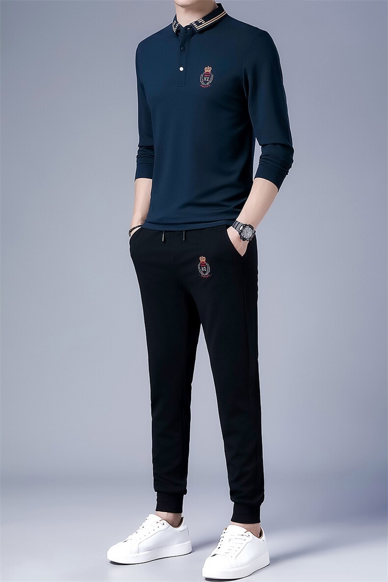 DZF-760钱塘2020-3中年男士秋季新款时尚休闲翻领简约套装P102,男装休闲套装,钱塘207-3