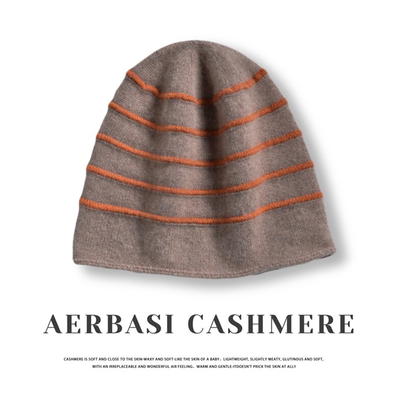 时尚保暖羊绒彩条针织帽秋冬必备经典款，帽子，蒙娇羊绒