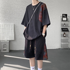 8XL-M民族风潮拼接休闲运动套装男夏季学生短袖短裤TZ38001P60，男装休闲套装，电商B312