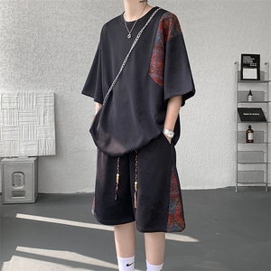 8XL-M民族风潮拼接休闲运动套装男夏季学生短袖短裤TZ38001P60图片