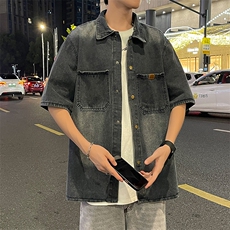 夏季水洗牛仔短袖衬衫男休闲同款宽松港风衬衣，男装衬衫，星座410-7