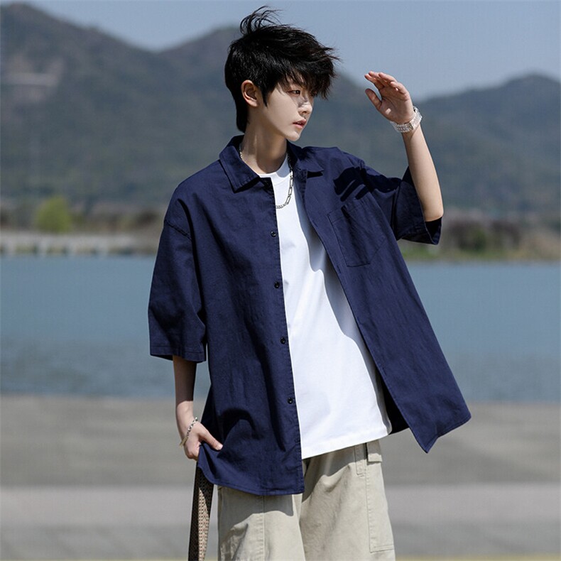 8XL-M亚麻短袖衬衫男夏薄款宽松休闲百搭大码半袖衬衣DC28002P50,男装衬衫,电商B312