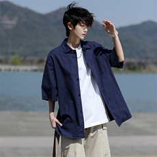 8XL-M亚麻短袖衬衫男夏薄款宽松休闲百搭大码半袖衬衣DC28002P50，男装衬衫，电商B312