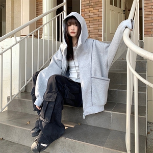 抖音得物高品质秋冬美式高街重磅结构辑明线纹理连帽卫衣外套W111图片