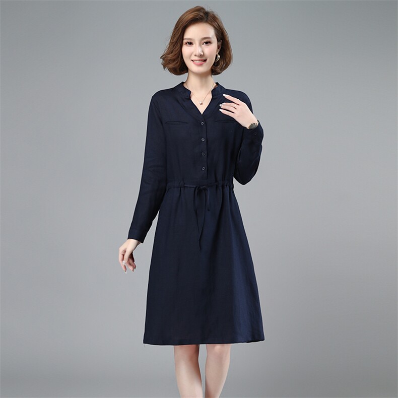2021春季新款时尚气质小V领舒适休闲中长款连衣裙,女装连衣裙,小林双子