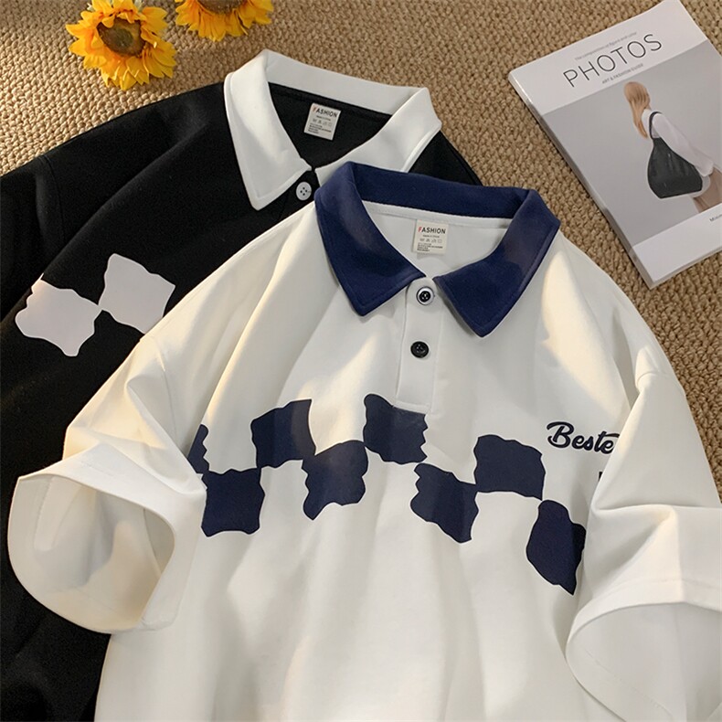 主推翻领宽松纯棉polo衫短袖男T恤X416b-1-DT316-P40限58r,男装T恤,星座416B-1