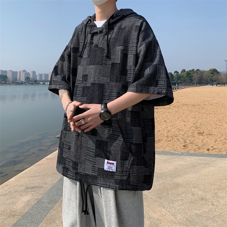 t恤男韩版潮连帽格子高街2024夏季新款ins宽松百搭卫衣ST040-P34,男装卫衣,星座412-3