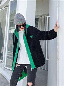 帽子拼色皮毛外套,其它,韩外