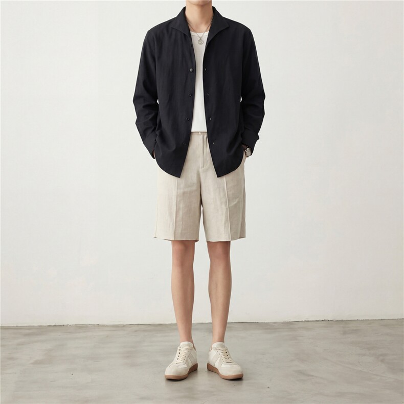 高品质白色V领设计感衬衫男长袖春秋衬衣男士A236-C601-P70,男装衬衫,电商A236
