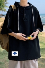 LD54061-P45连帽短袖t恤男大码胖子带帽五分袖中袖，男装T恤，电商A040